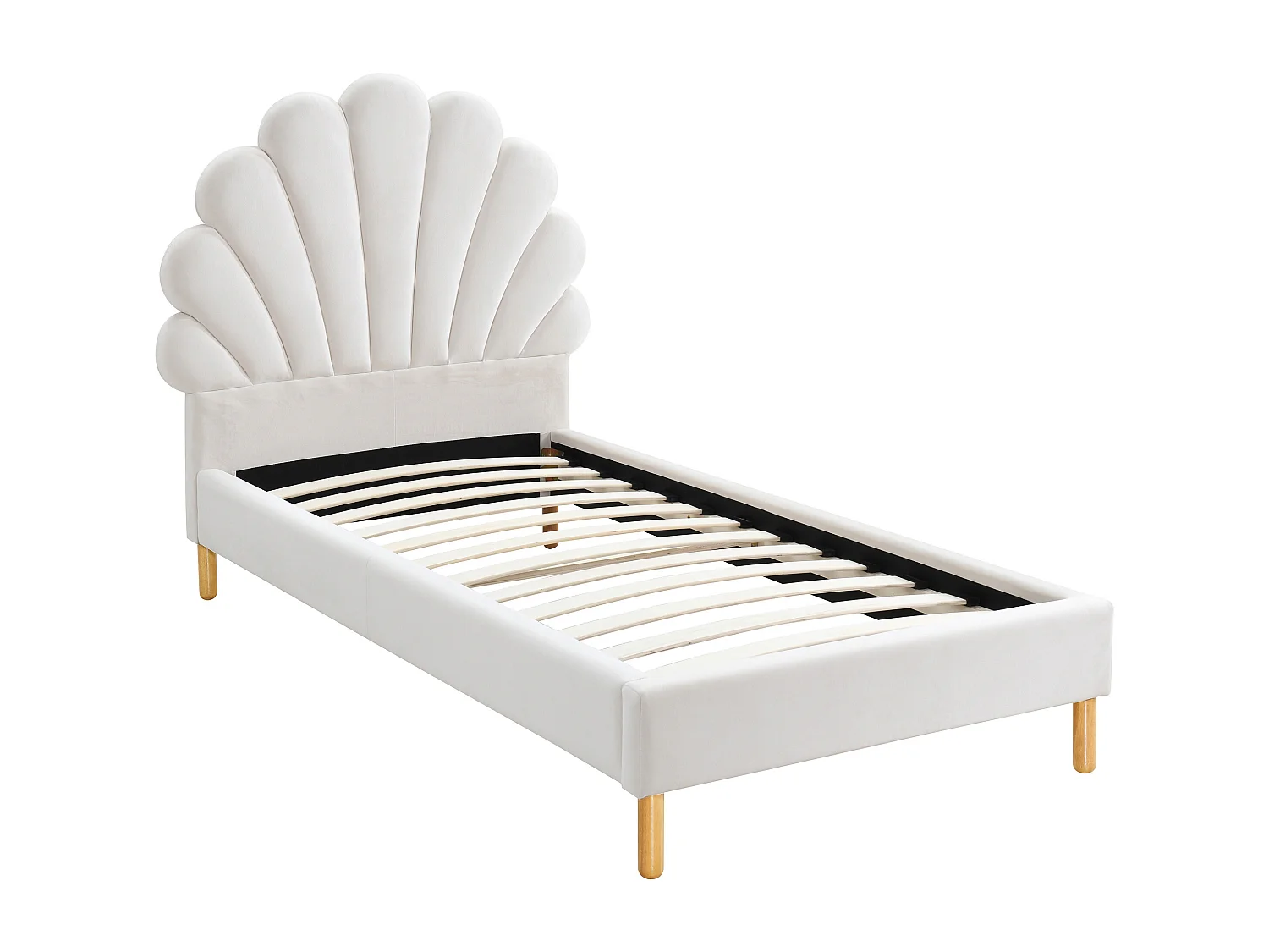 Lit coquillage 90 x 190 cm - Velours - Blanc - MOANA