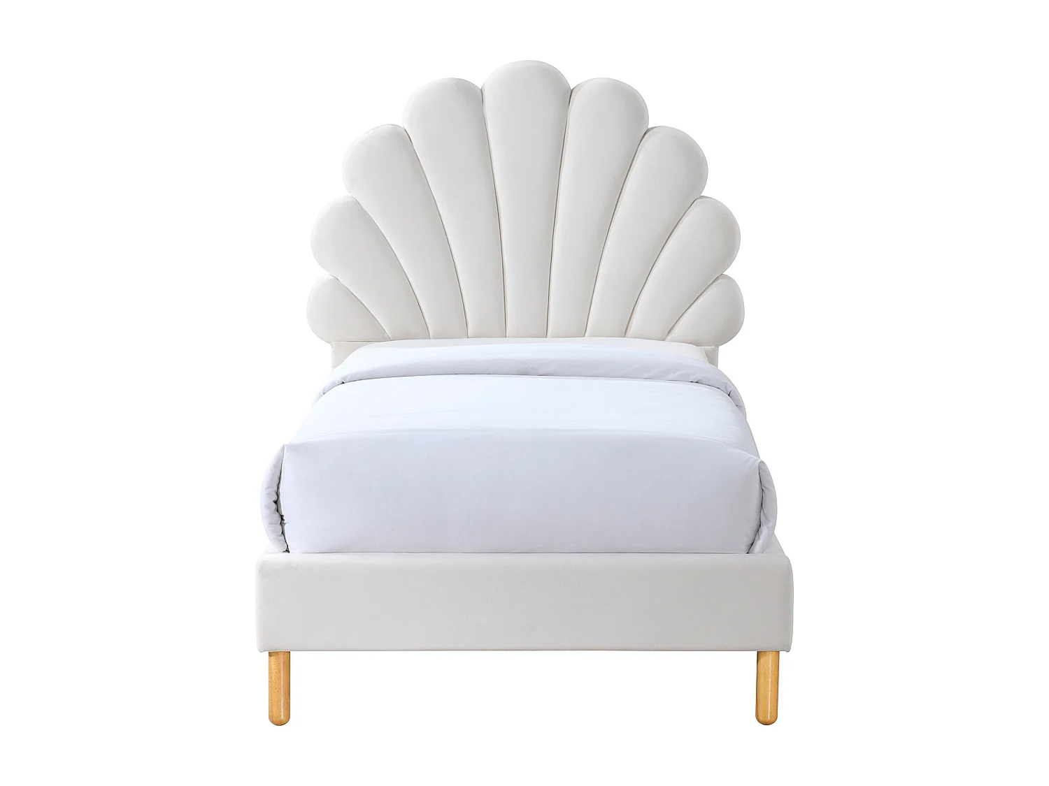 Lit coquillage 90 x 190 cm - Velours - Blanc - MOANA