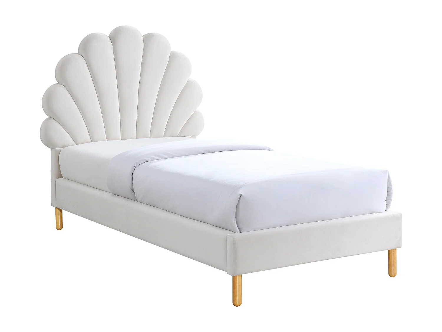 Lit coquillage 90 x 190 cm - Velours - Blanc - MOANA