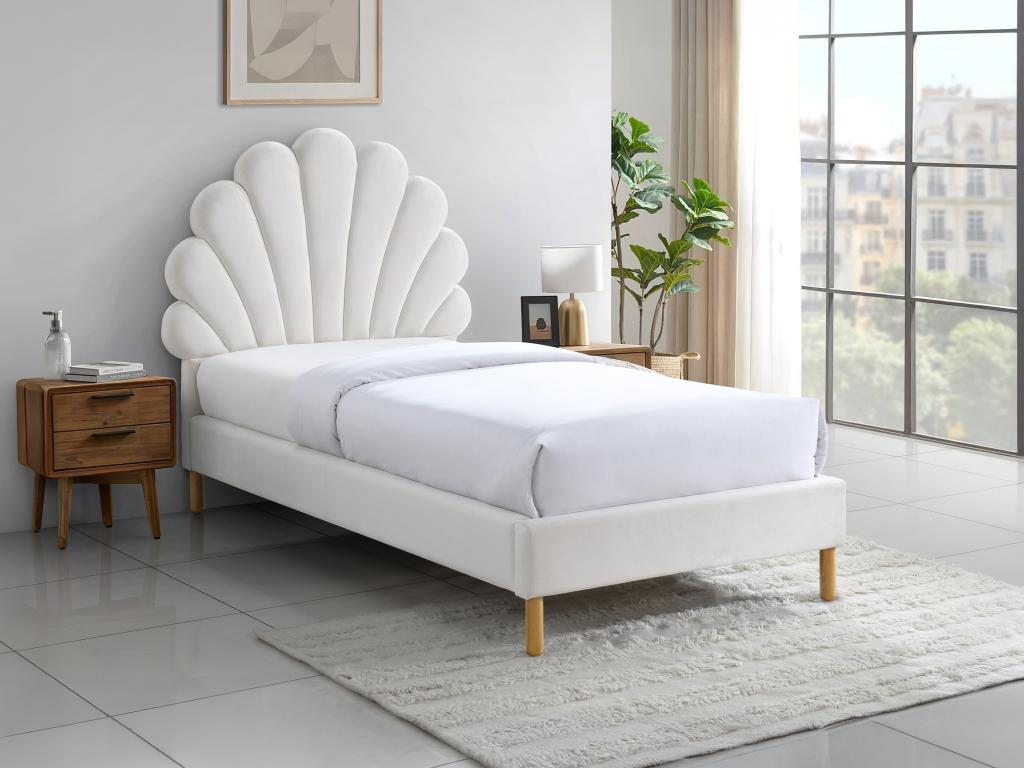 Tête de lit coquillage - 90 cm - Velours - Blanc - MOANA
