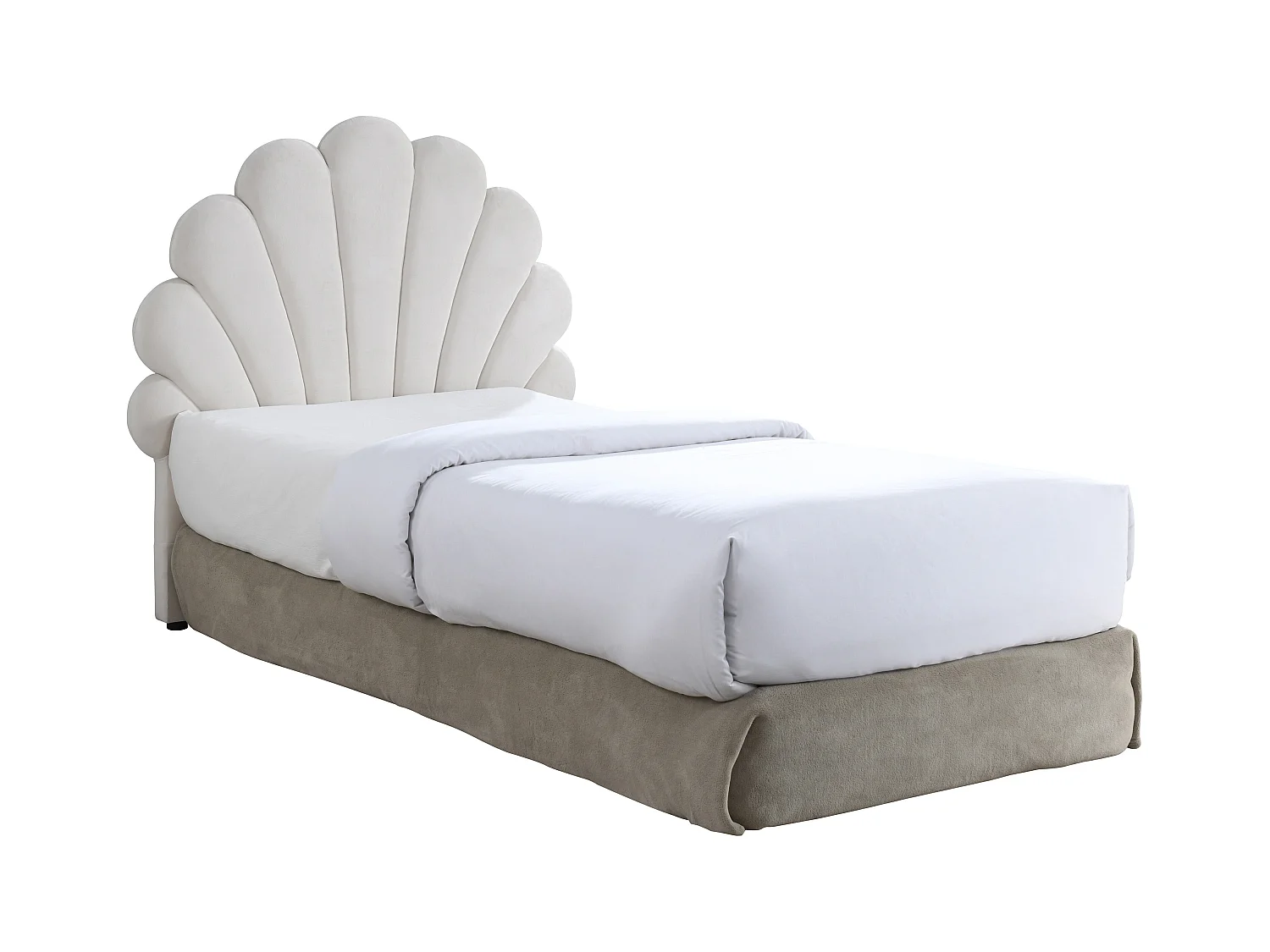 Cabecero de cama con forma de concha - 90 cm - Terciopelo - Blanco - MOANA