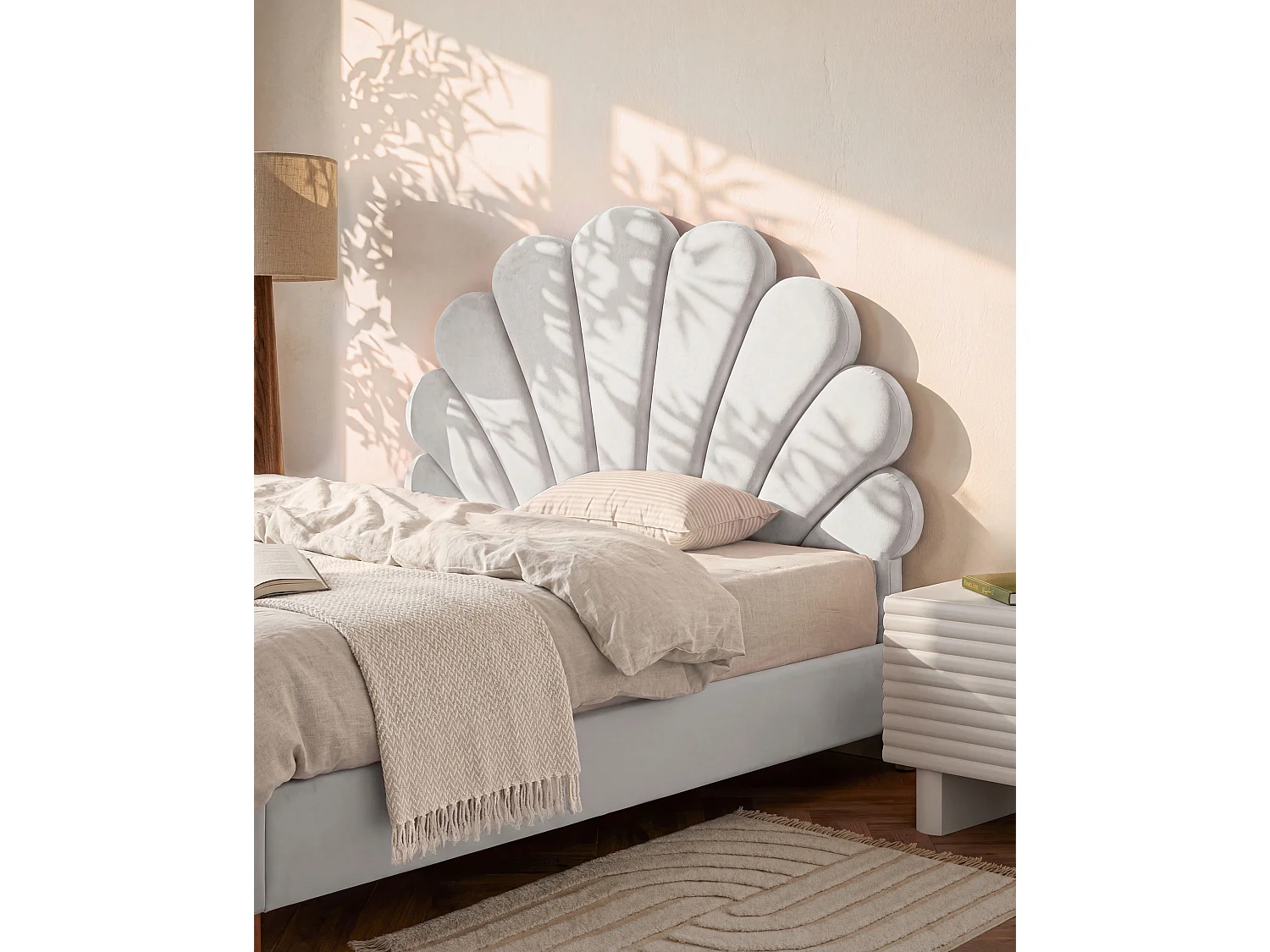 Tête de lit coquillage - 90 cm - Velours - Blanc - MOANA