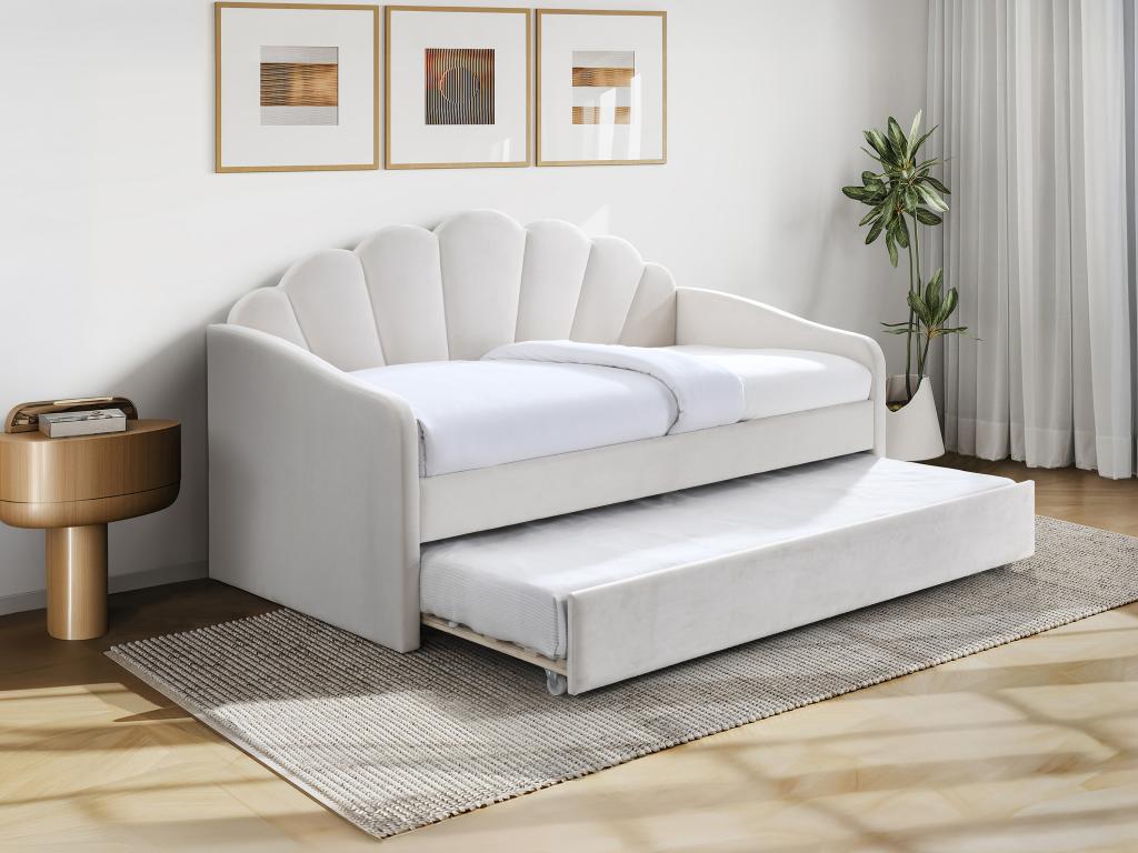 Ausziehbett Muschelform - 2 x 90 x 190 cm - Samt - Beige - ELUSIA günstig online kaufen