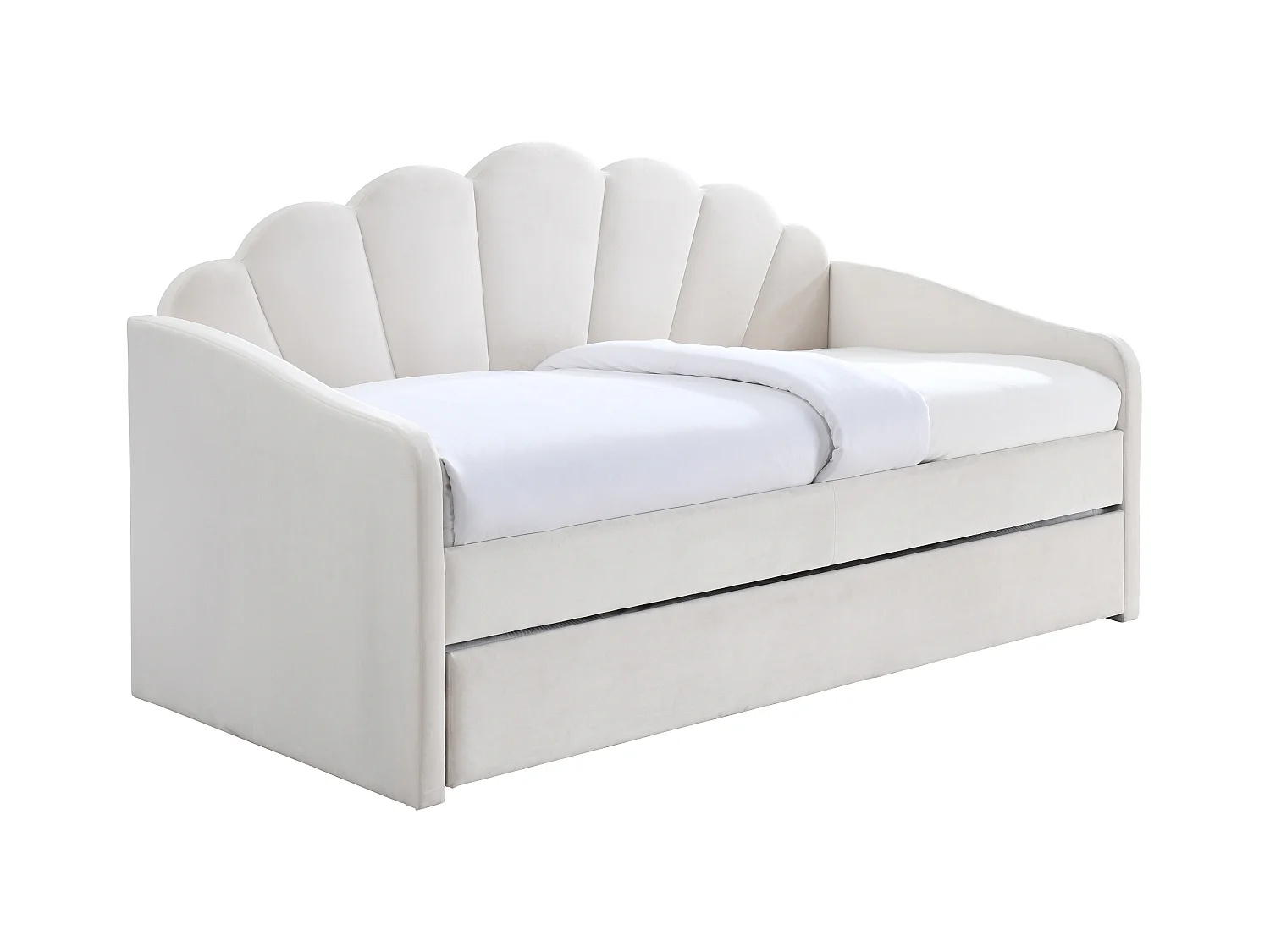 Cama nido concha 2 x 90 x 190 cm - Terciopelo - Beige - ELUSIA