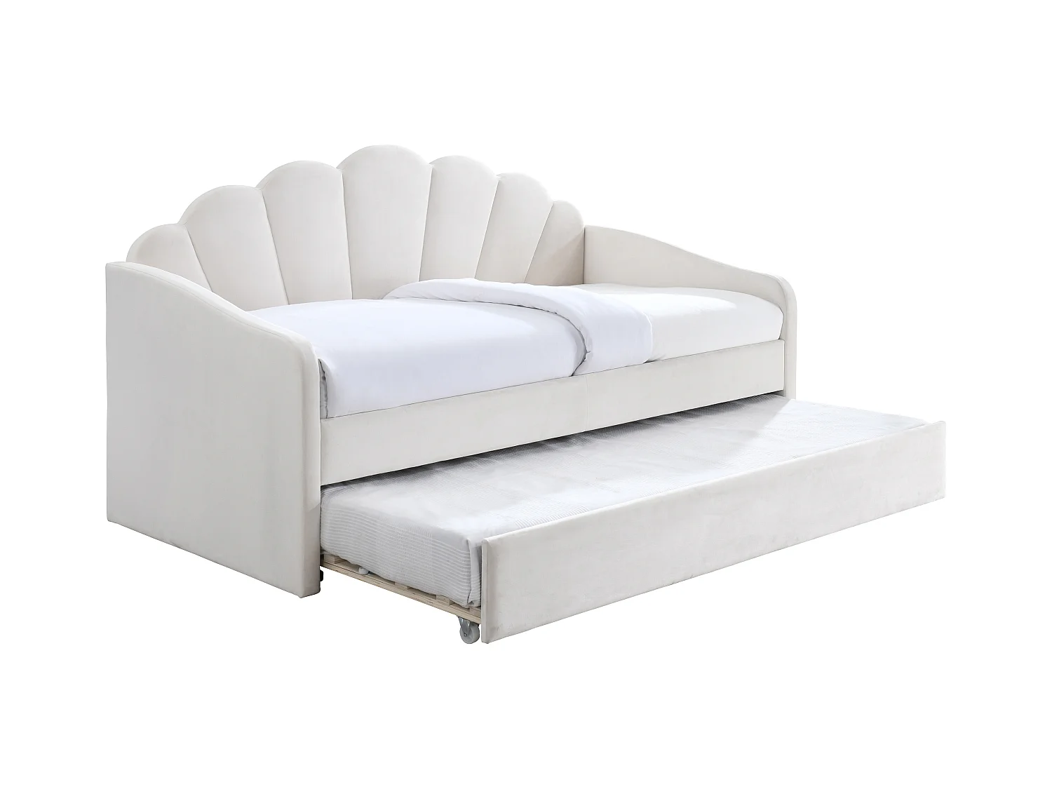 Cama nido concha 2 x 90 x 190 cm - Terciopelo - Beige - ELUSIA
