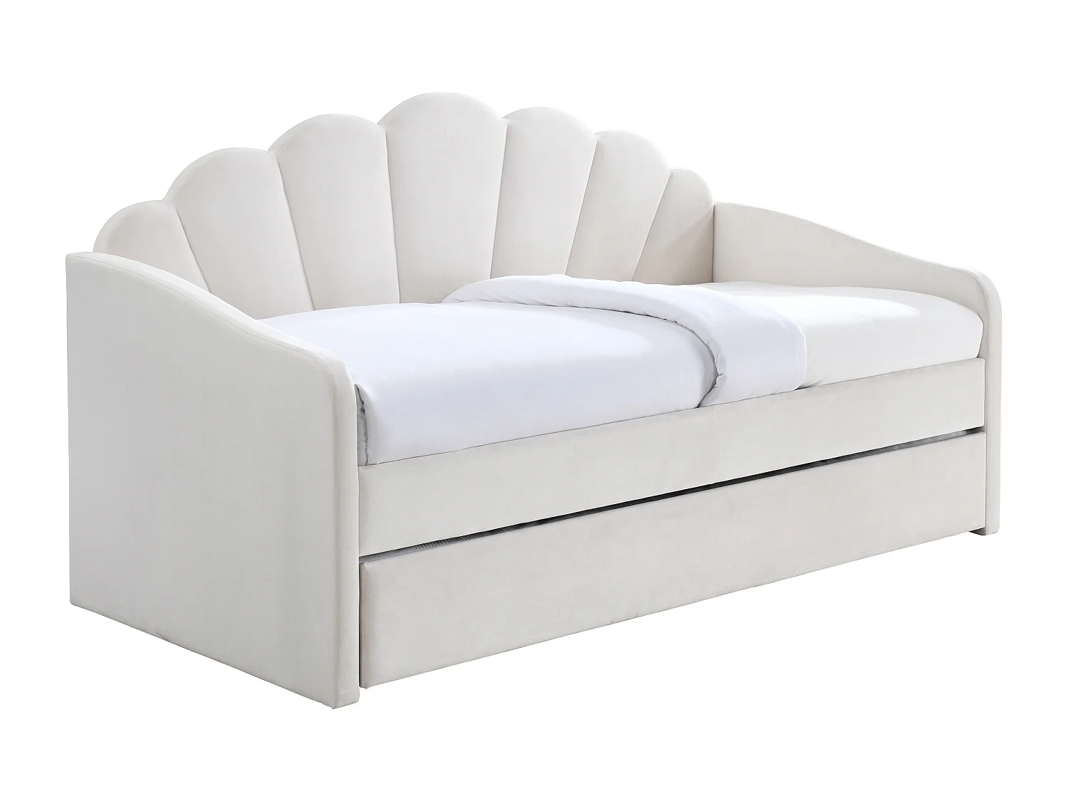 Lit gigogne coquillage 2 x 90 x 190 cm - Velours - Blanc - ELUSIA