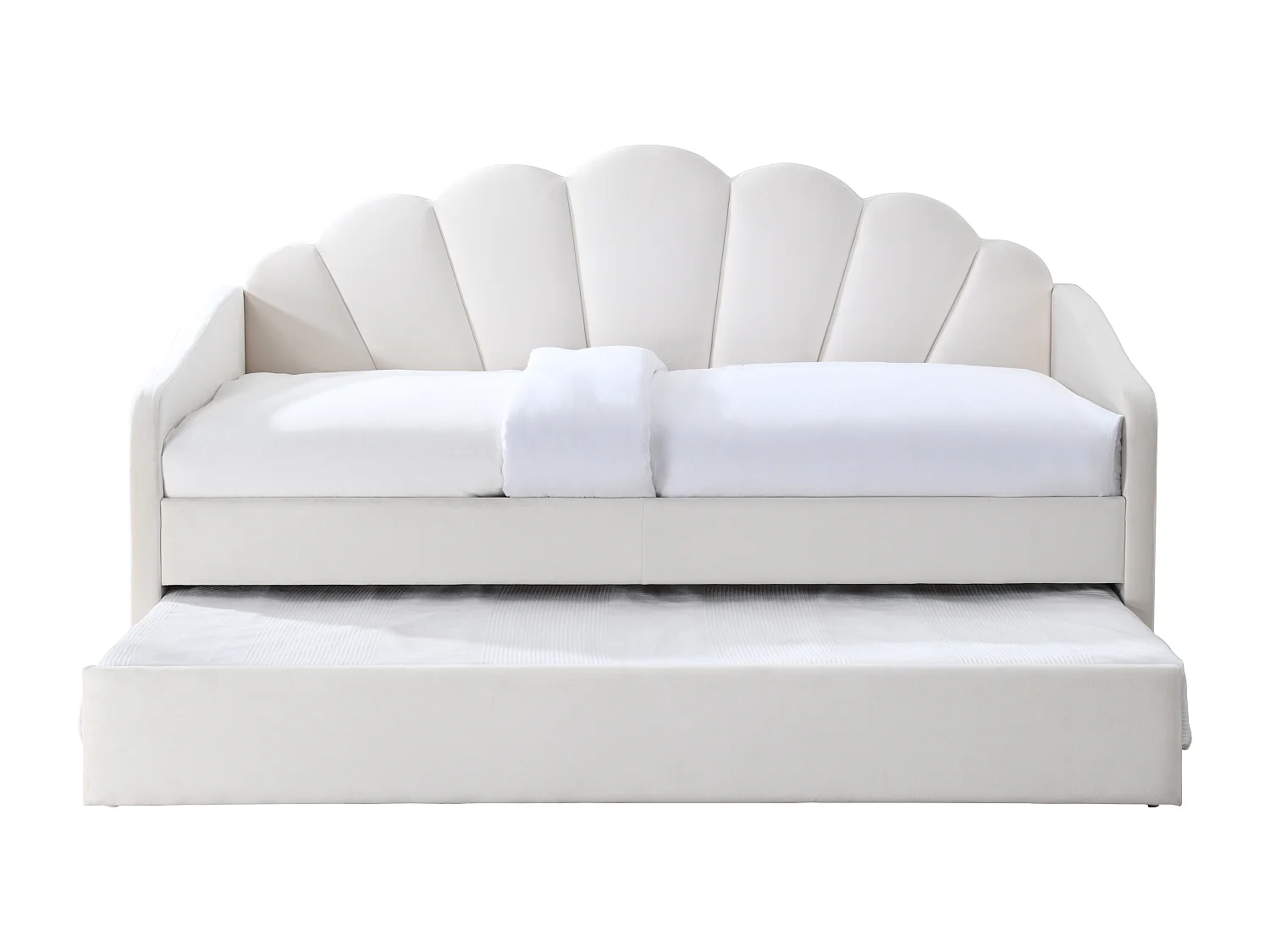 Lit gigogne coquillage 2 x 90 x 190 cm - Velours - Blanc - ELUSIA