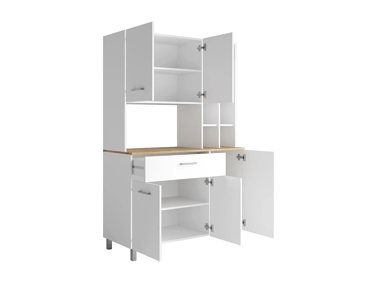 Komoda kuchenna 5-drzwiowa, 11 wnęk i 1 szuflada - Biały i naturalny jasny - JACOBAYA