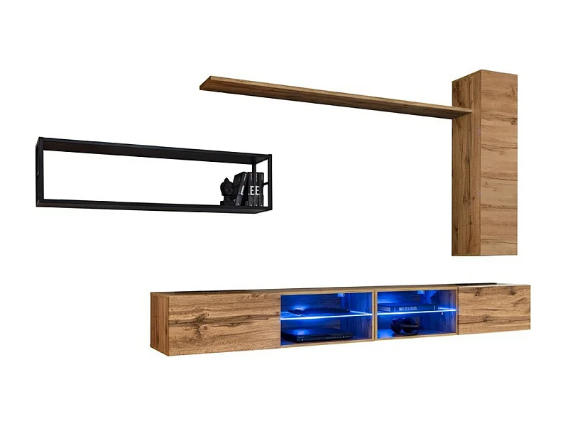 Conjunto de móveis para sala de estar estilo industrial SWITCH M4. Cor carvalho.