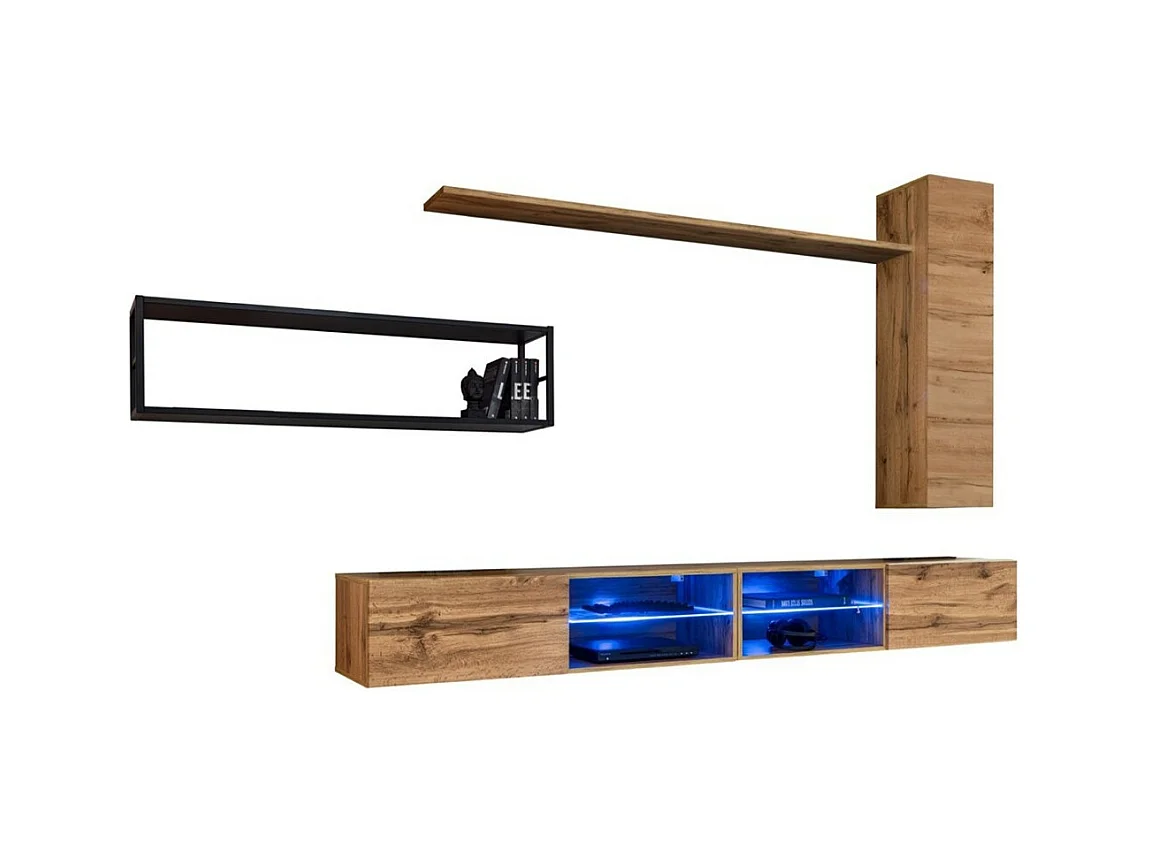 Ensemble meubles de salon style industriel SWITCH M4. Coloris chêne.