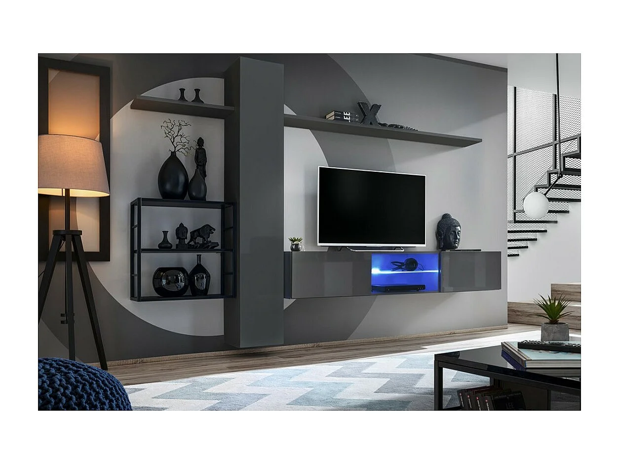 Conjunto de muebles de salón estilo industrial SWITCH M5 – Color gris – LED integradas