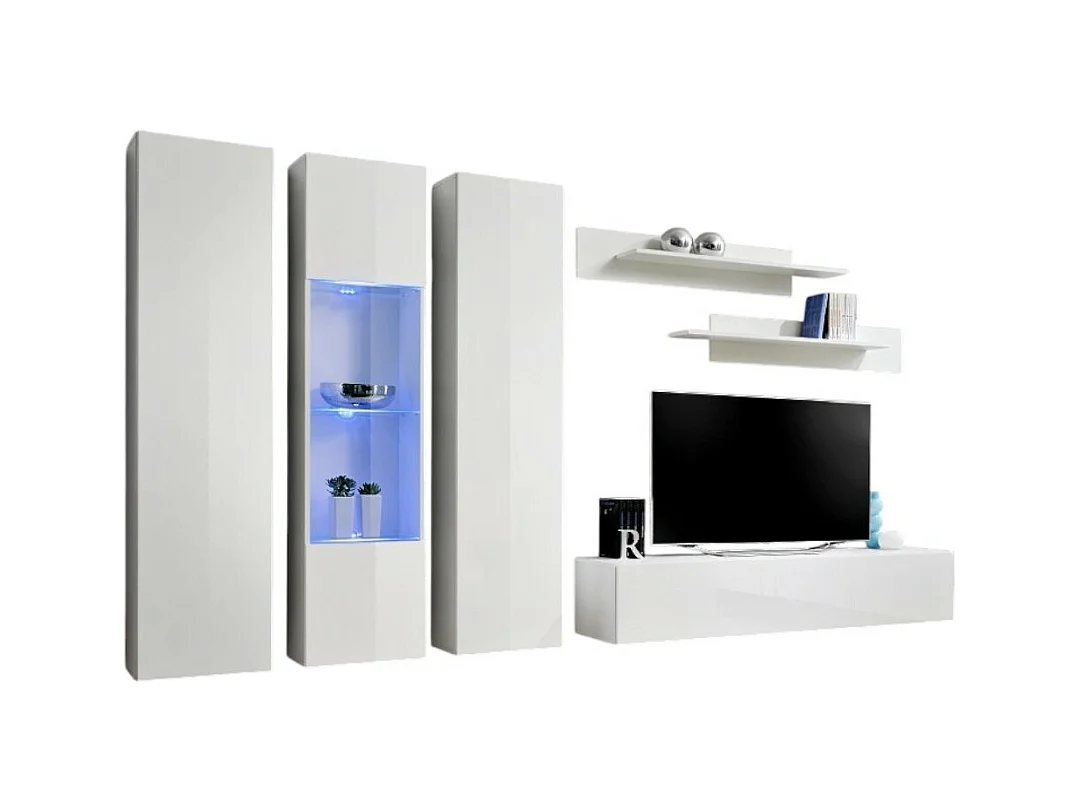 TV-meubel FLY C4 design, in glanzend wit. Modern en trendy zwevend meubel voor uw woonkamer.