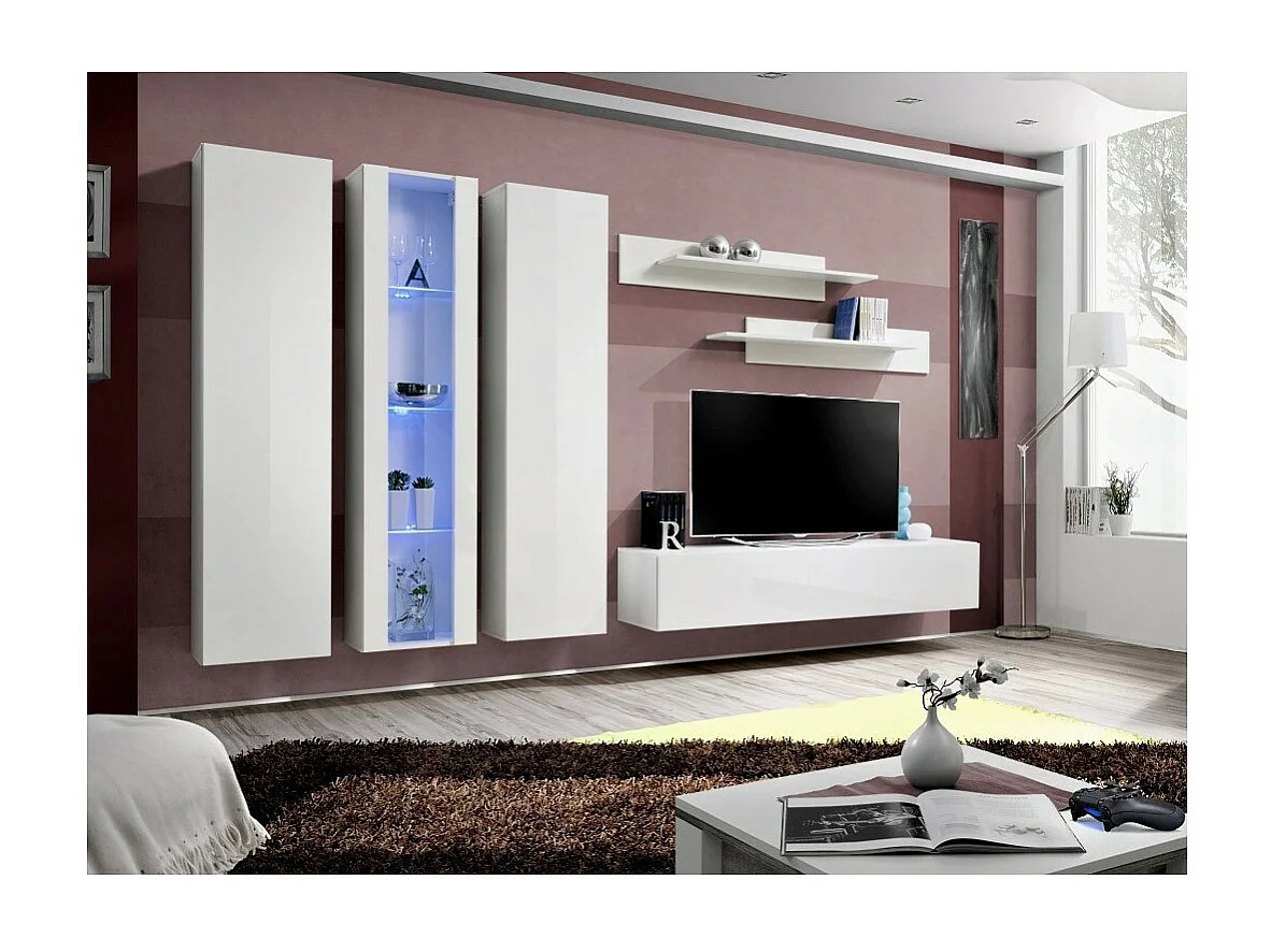 Móvel para TV FLY C4 design, na cor branco brilhante. Móvel suspenso moderno e na moda para a sua sala de estar.