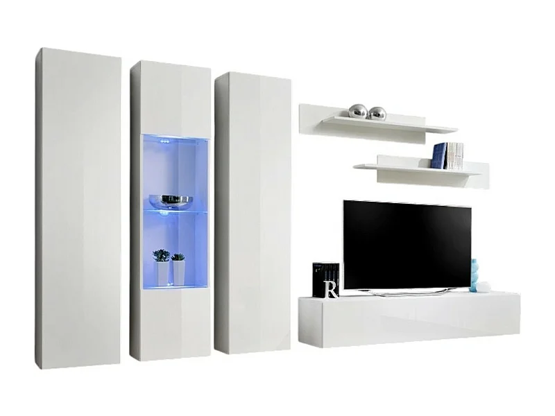 Meuble TV FLY C4 design, coloris blanc brillant. Meuble suspendu moderne et tendance pour votre salon.
