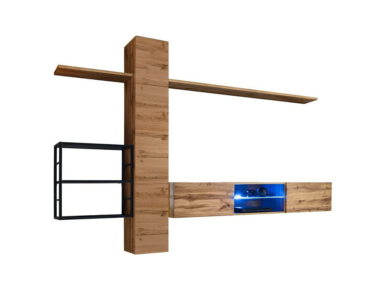 Ensemble meubles de salon style industriel SWITCH M5. Coloris chêne.