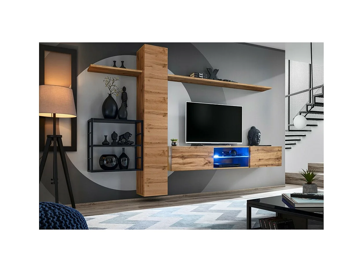 Conjunto de móveis para sala de estar estilo industrial SWITCH M5. Cor carvalho.