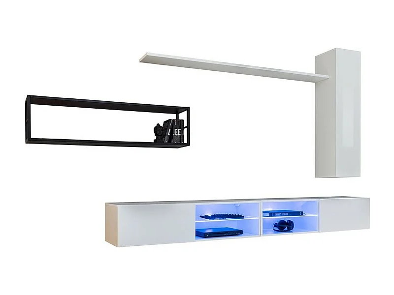 Industriële woonkamermeubelset SWITCH M4 – Wit – Geïntegreerde LED & Push to Open systeem