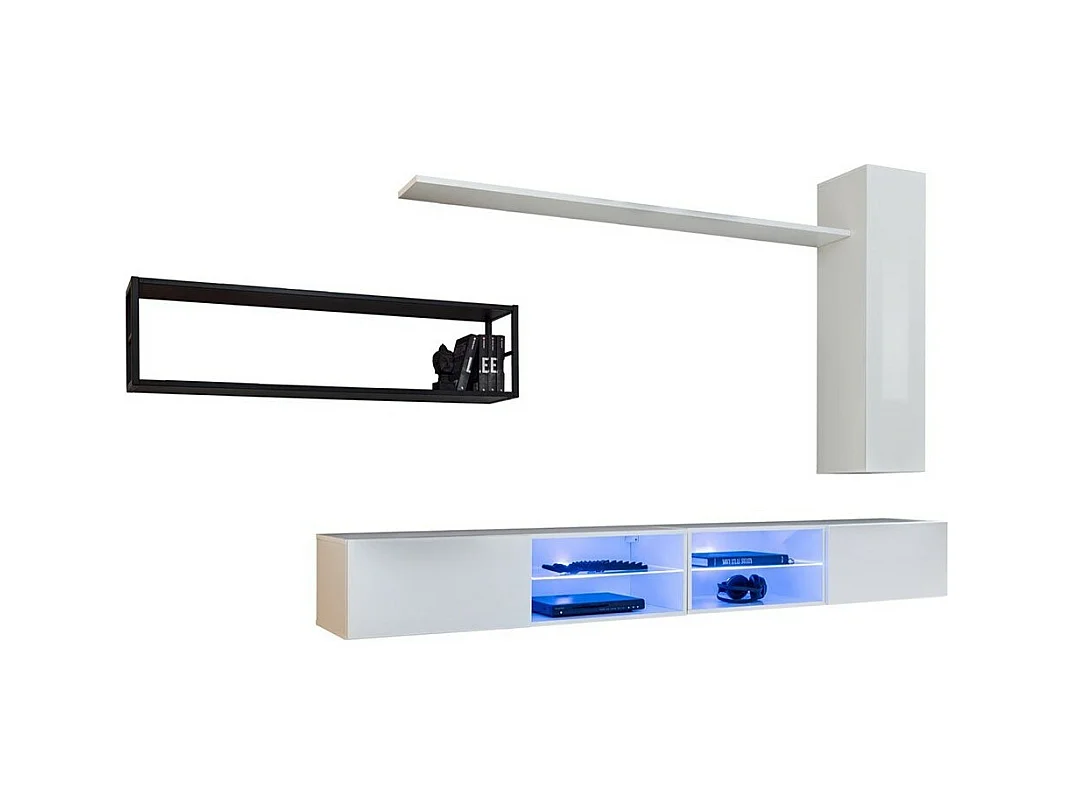Ensemble meubles de salon industriel SWITCH M4 – Blanc – LED intégrées & système Push to Open