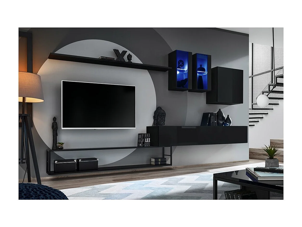 Industriële stijl woonkamermeubelset SWITCH M1. Kleur zwart.