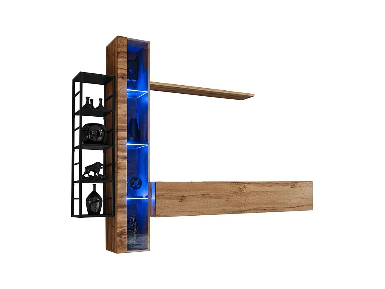 Ensemble meubles de salon style industriel SWITCH M7. Coloris chêne.