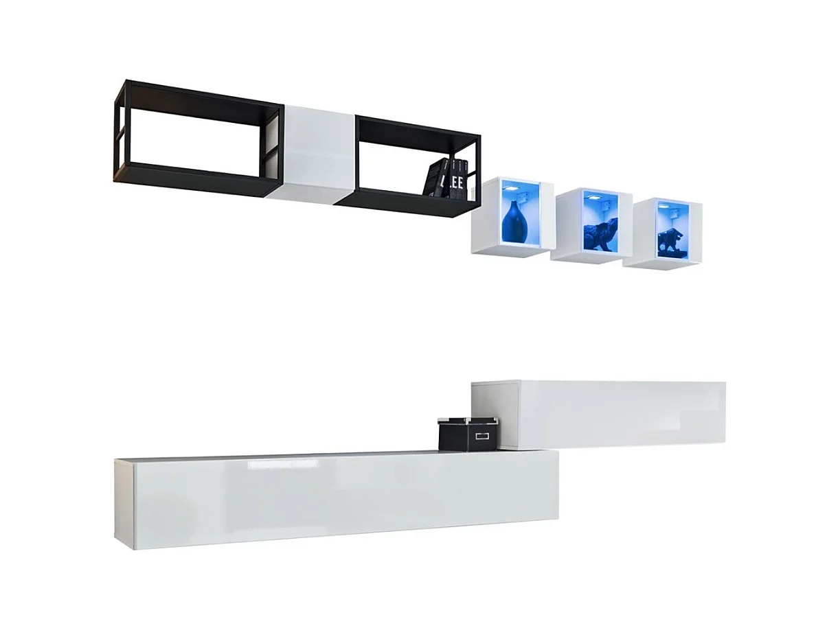 Industrielle Wohnzimmermöbel-Set SWITCH M3 – Weiß – Integrierte LED & Push-to-Open-System