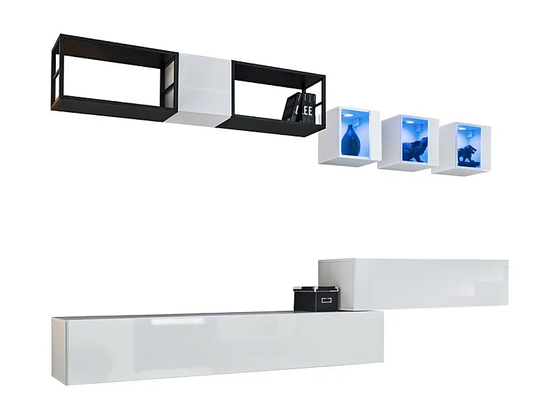 Ensemble meubles de salon industriel SWITCH M3 – Blanc – LED intégrées & système Push to Open