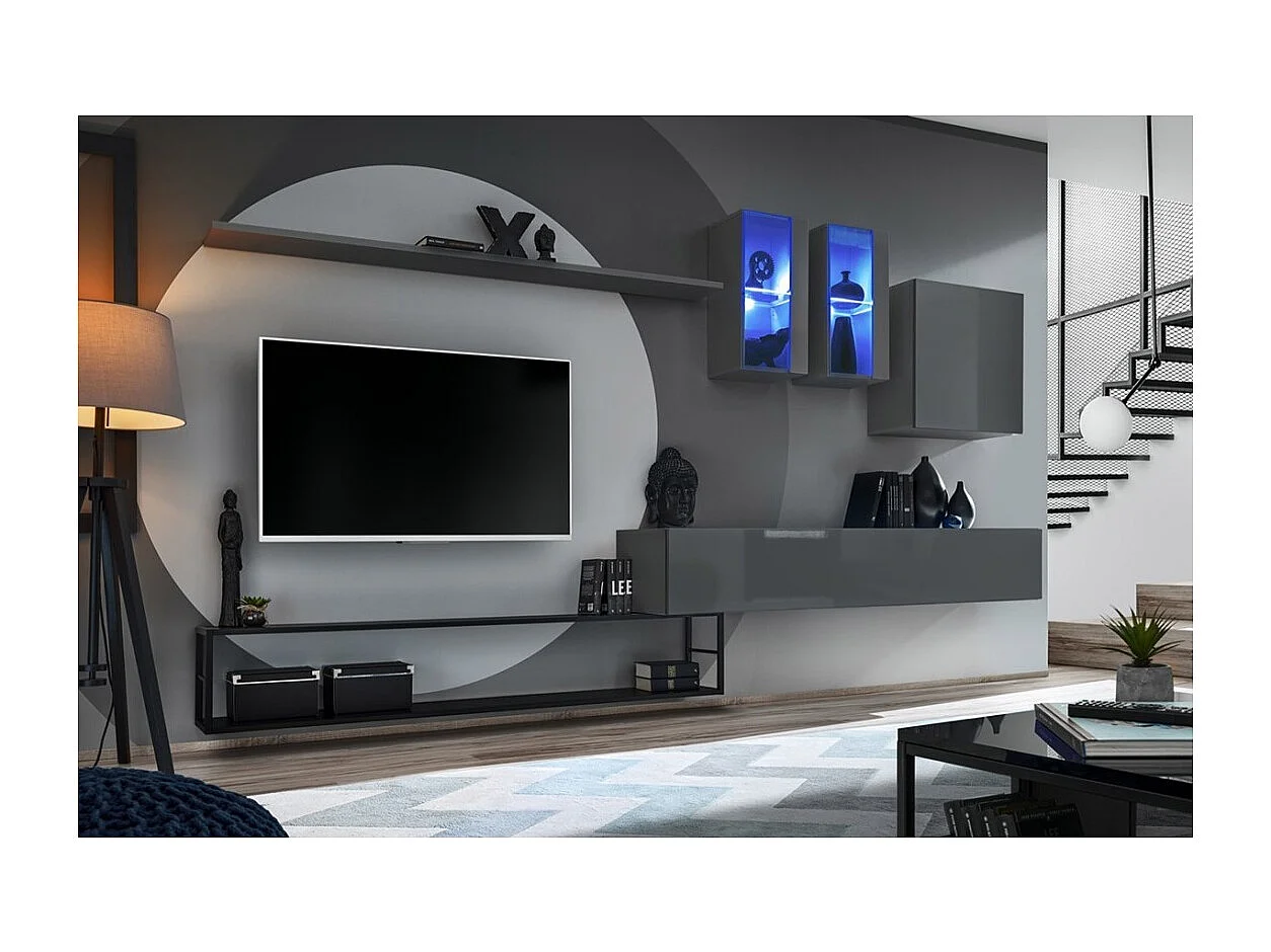 Set arredo salotto industriale SWITCH M2 – Grigio – LED integrati & sistema Push to Open