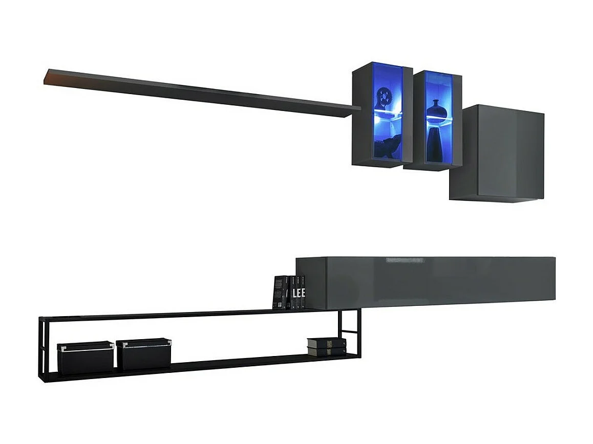 Industrielle Wohnzimmermöbel-Set SWITCH M2 – Grau – Integrierte LEDs & Push-to-Open-System