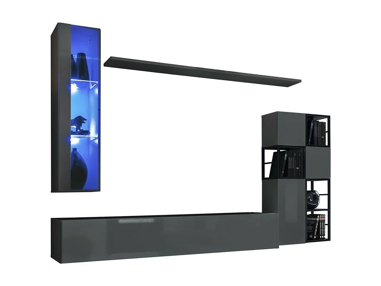 Industriële stijl woonkamermeubelset SWITCH M2 - Grijs - Ingebouwde LED - Modern ontwerp