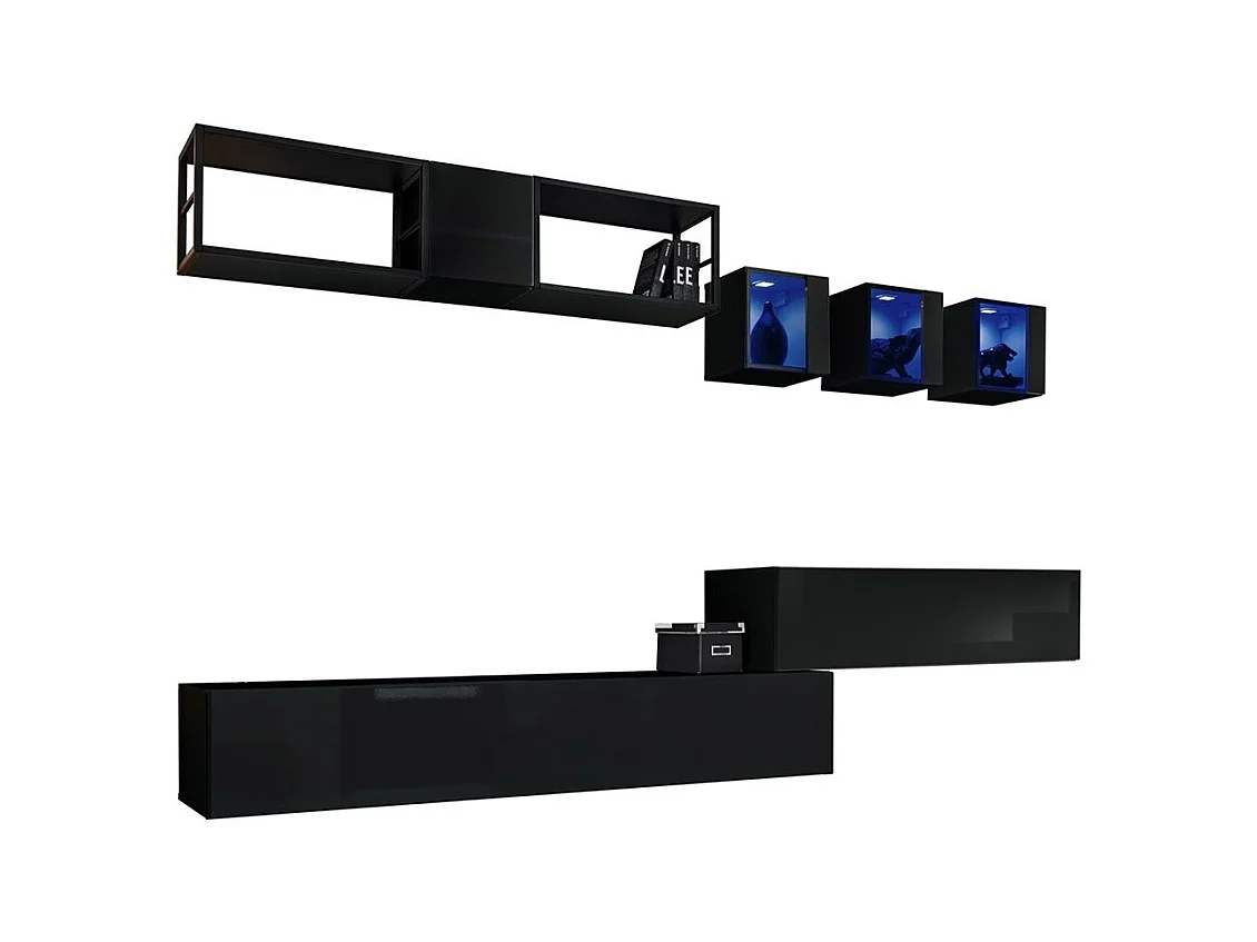 Ensemble meubles de salon style industriel SWITCH M3. Coloris noir.