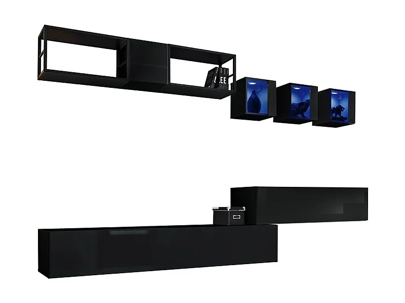 Ensemble meubles de salon style industriel SWITCH M3. Coloris noir.