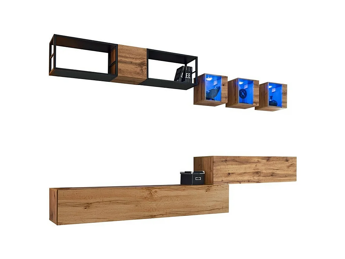Ensemble meubles de salon style industriel SWITCH M3. Coloris chêne.