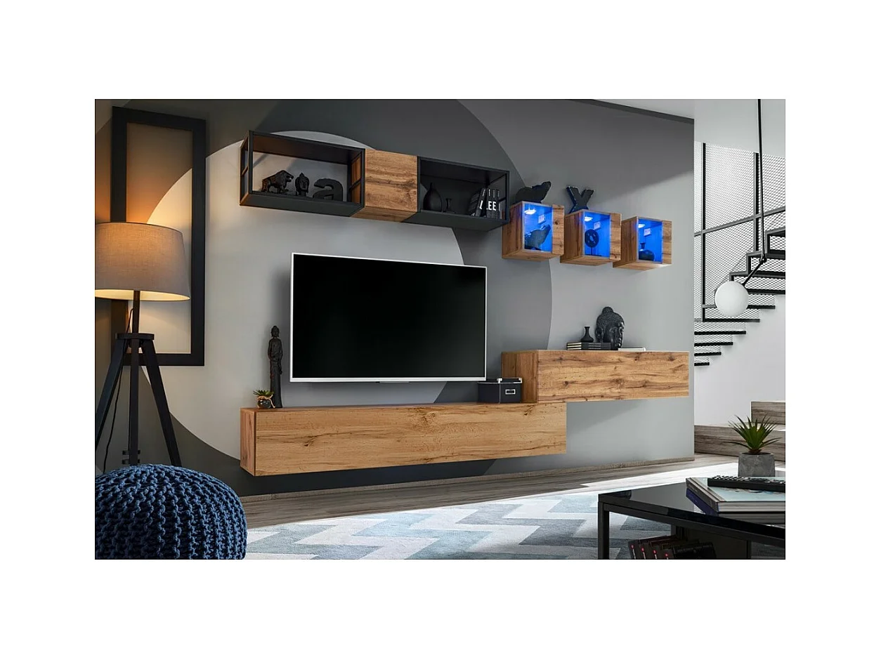 Conjunto de móveis para sala de estar estilo industrial SWITCH M3. Cor: carvalho.