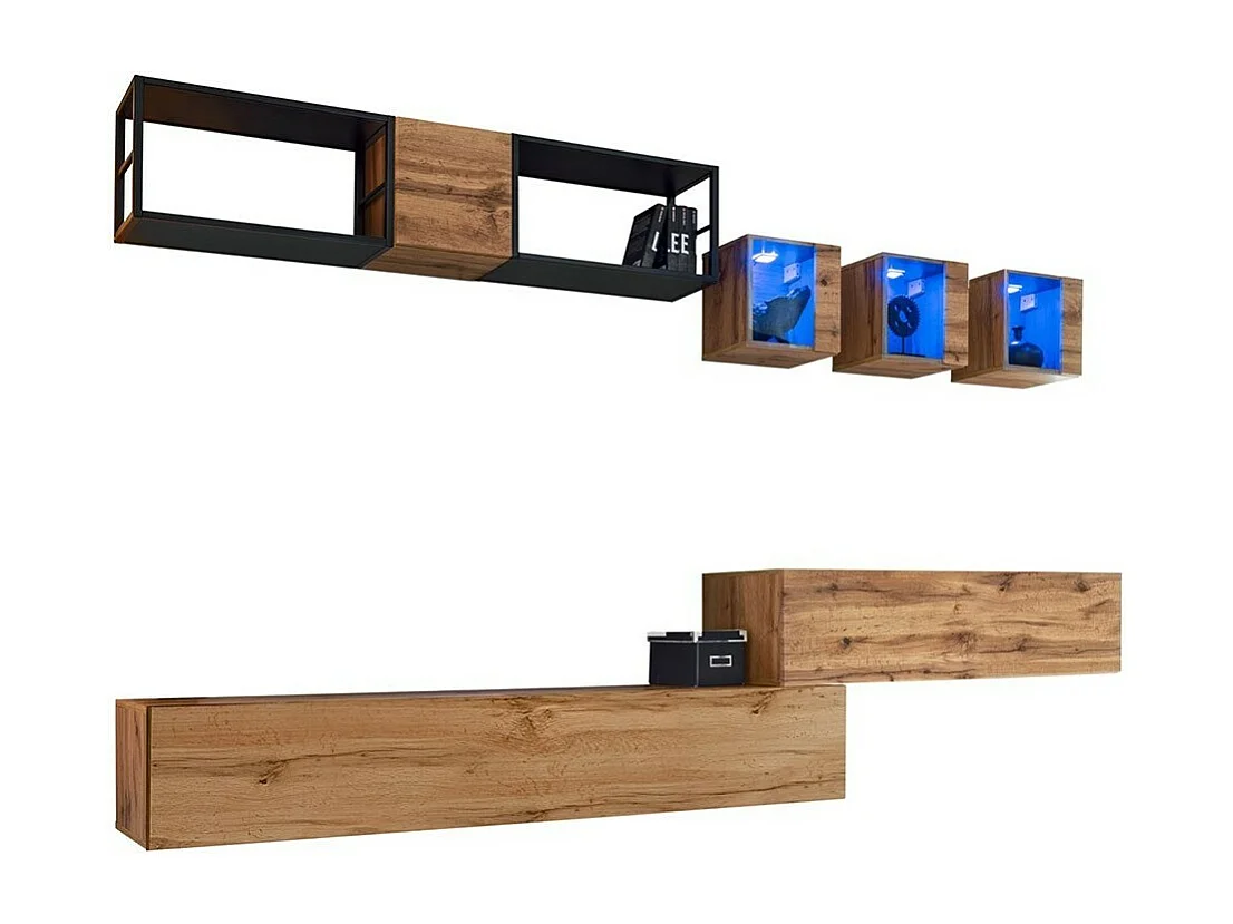 Ensemble meubles de salon style industriel SWITCH M3. Coloris chêne.