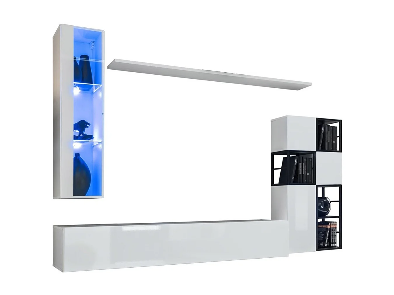Wohnzimmermöbel Set im Industriestil SWITCH M2 – Weiß – Integrierte LEDs – Modernes Design