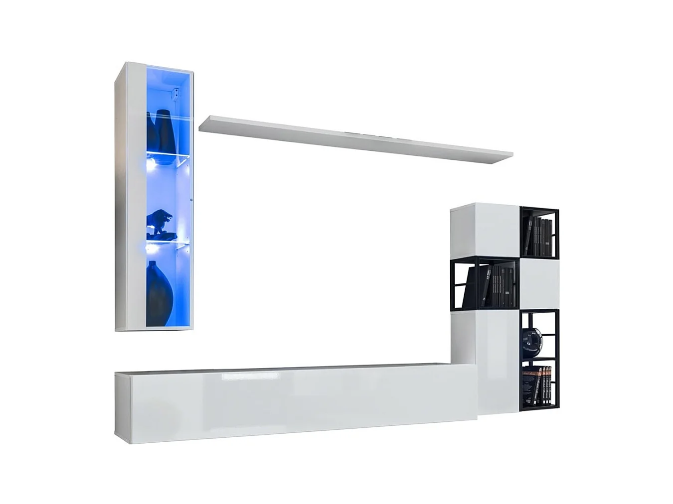 Ensemble meubles de salon style industriel SWITCH M2 – Blanc – LED intégrées – Design moderne
