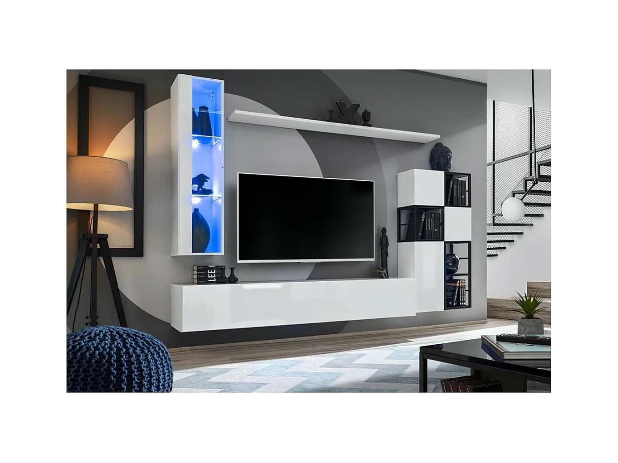 Conjunto de móveis para sala de estar estilo industrial SWITCH M2. Cor branca.