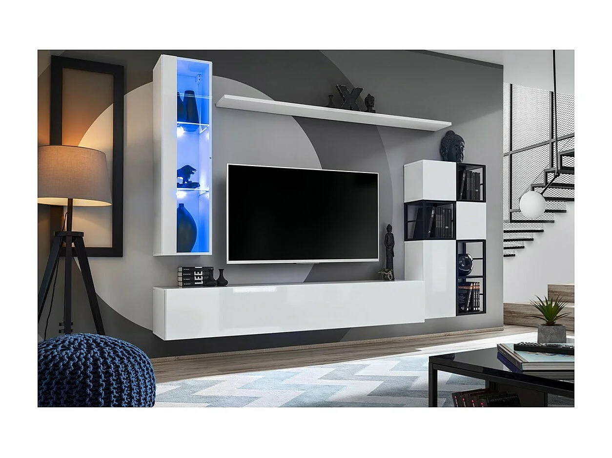 Conjunto de móveis para sala de estar estilo industrial SWITCH M2. Cor branca.