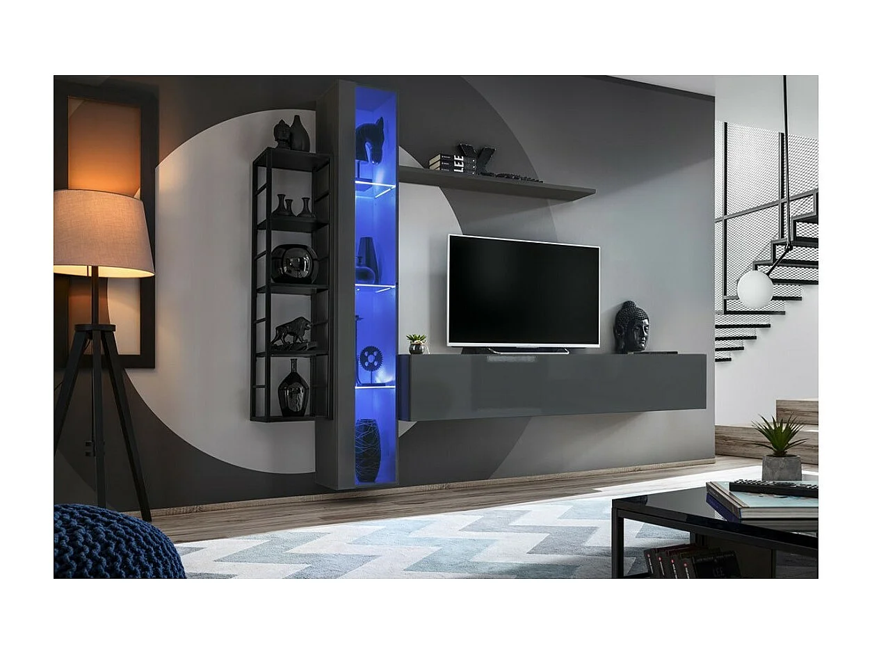 Ensemble meubles de salon industriel SWITCH M7 – Blanc – LED intégrées & système Push to Open