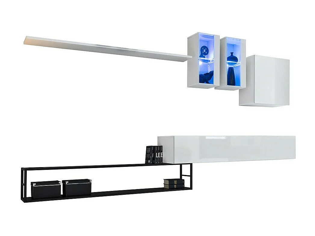 Ensemble meubles de salon style industriel SWITCH M1 – Blanc – LED intégrées – Design moderne