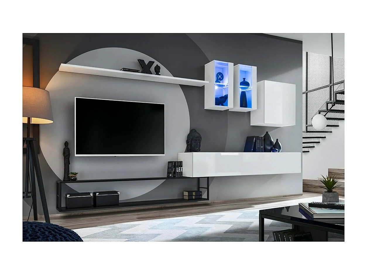 Ensemble meubles de salon style industriel SWITCH M1 – Blanc – LED intégrées – Design moderne