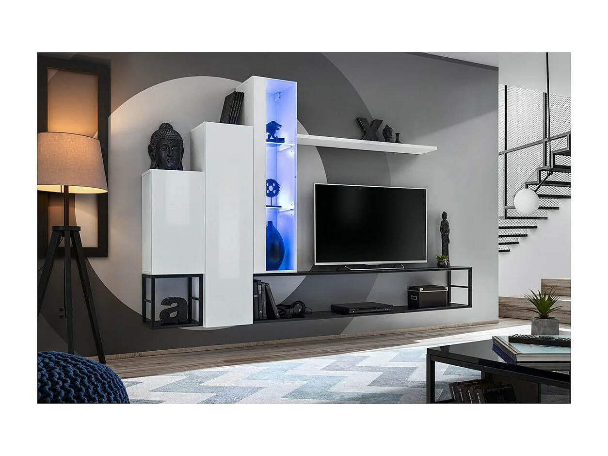 Set di mobili da salotto stile industriale SWITCH M8 – Colore bianco – LED integrati