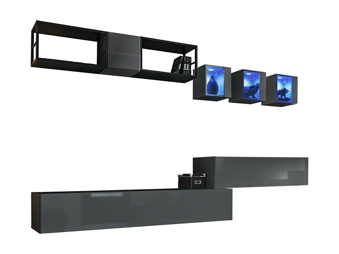 Industrielles Wohnzimmermöbel-Set SWITCH M3 – Grau – integrierte LED & Push-to-Open-System