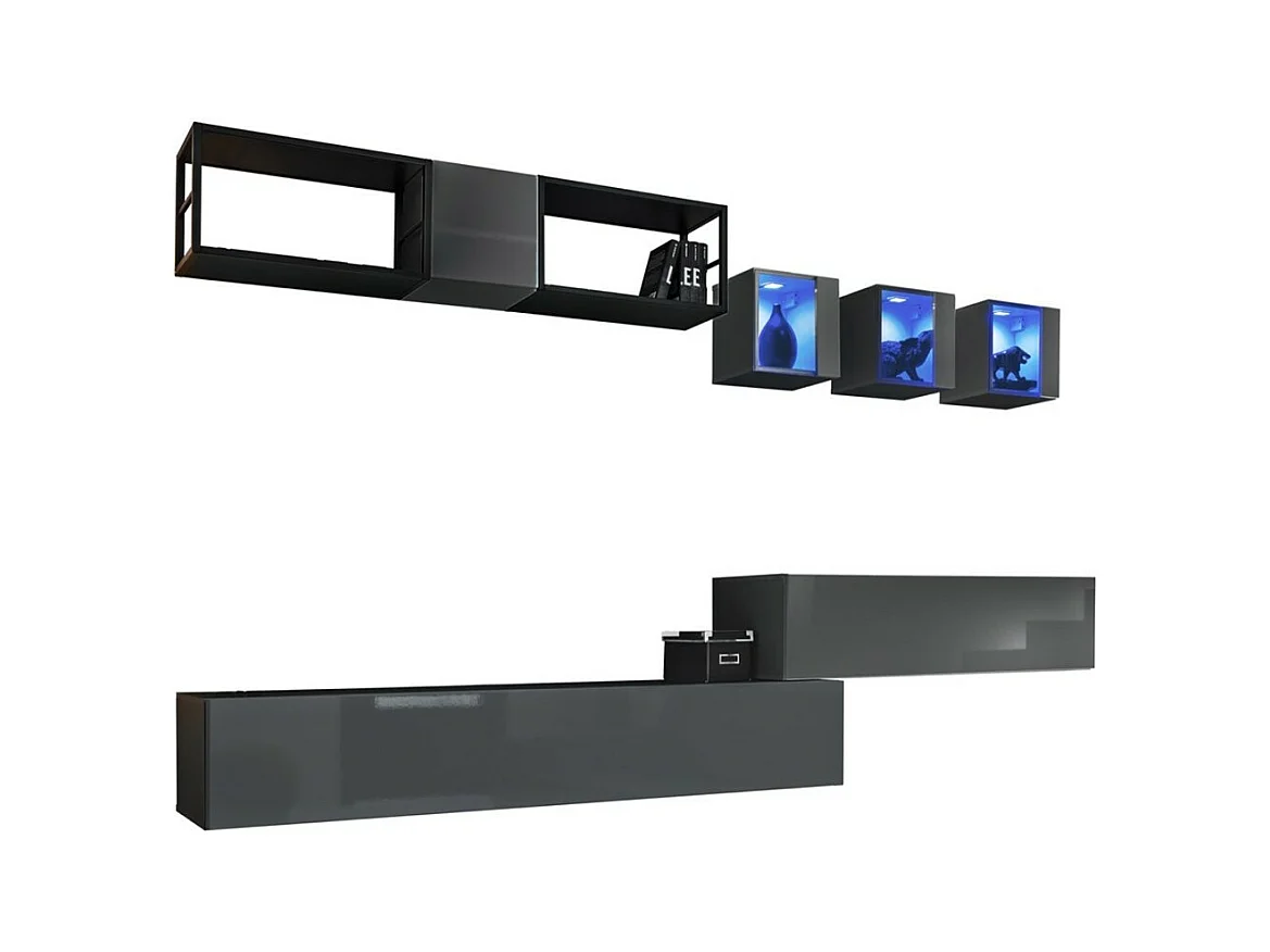 Ensemble meubles de salon industriel SWITCH M3 – Gris – LED intégrées & système Push to Open