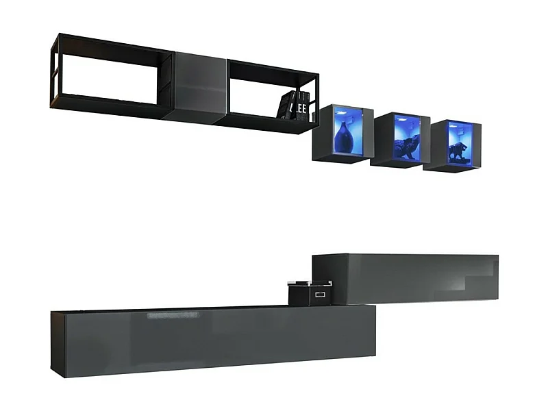 Ensemble meubles de salon industriel SWITCH M3 – Gris – LED intégrées & système Push to Open