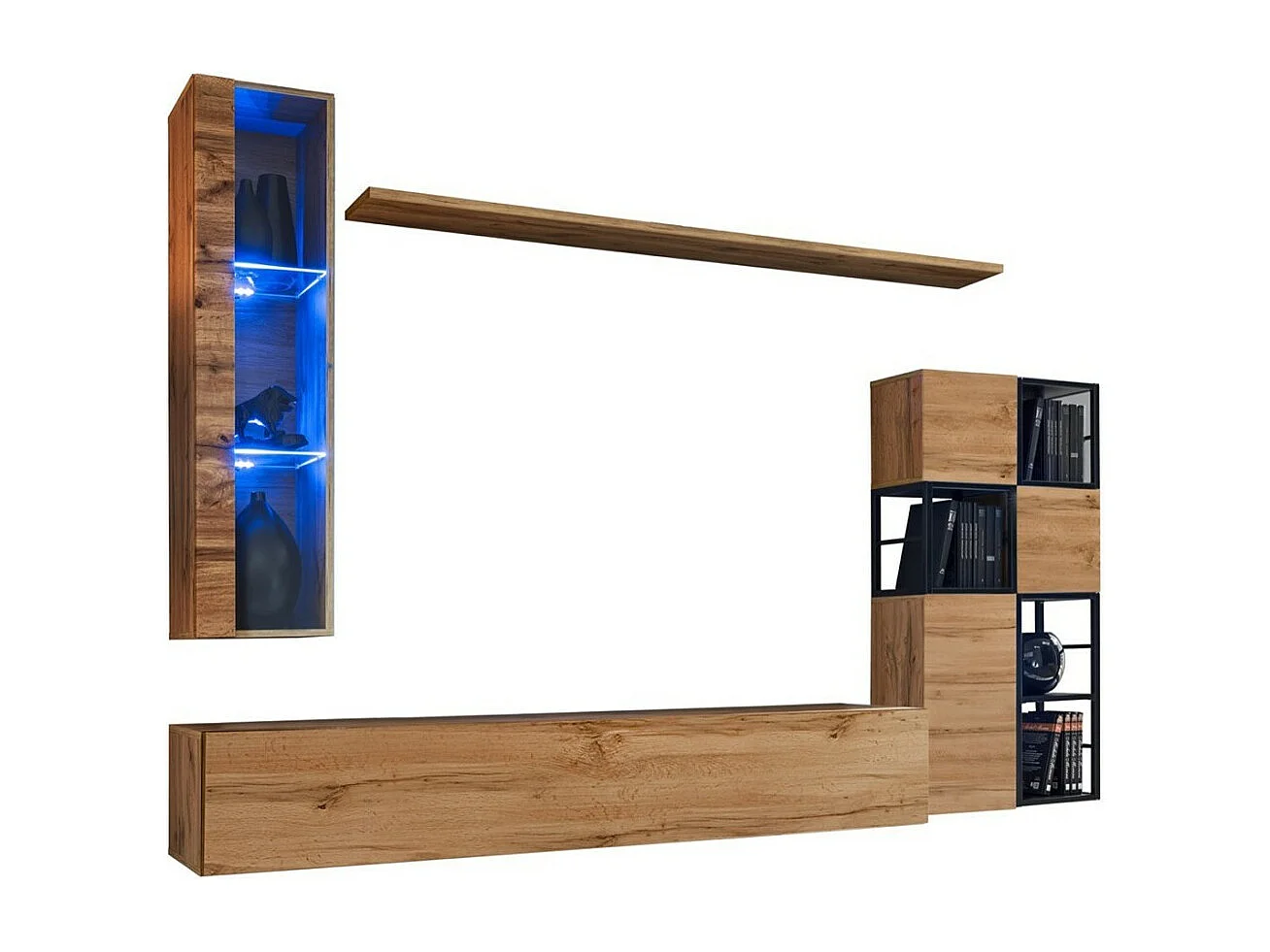 Ensemble meubles de salon style industriel SWITCH M2. Coloris chêne.