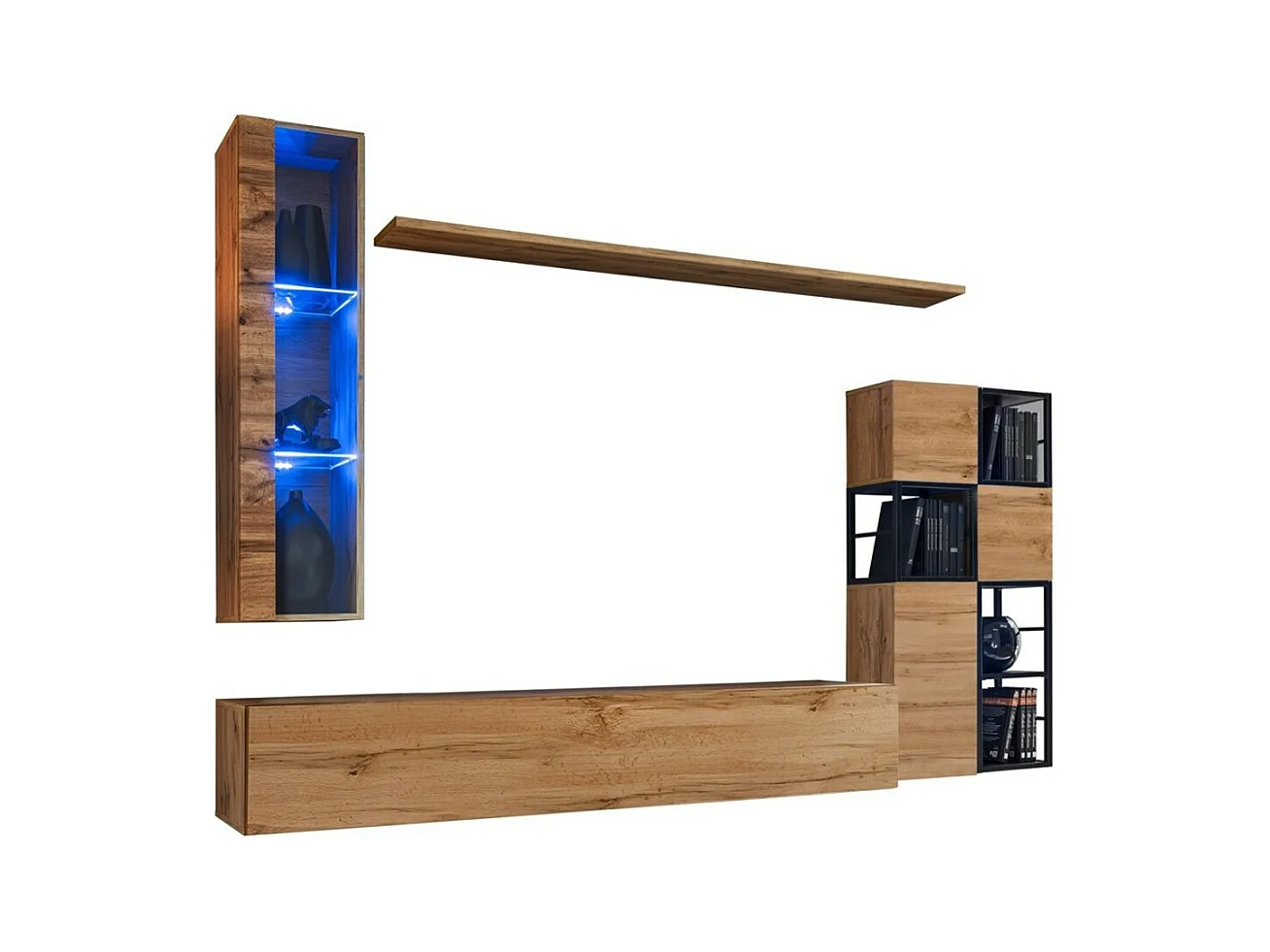 Ensemble meubles de salon style industriel SWITCH M2. Coloris chêne.