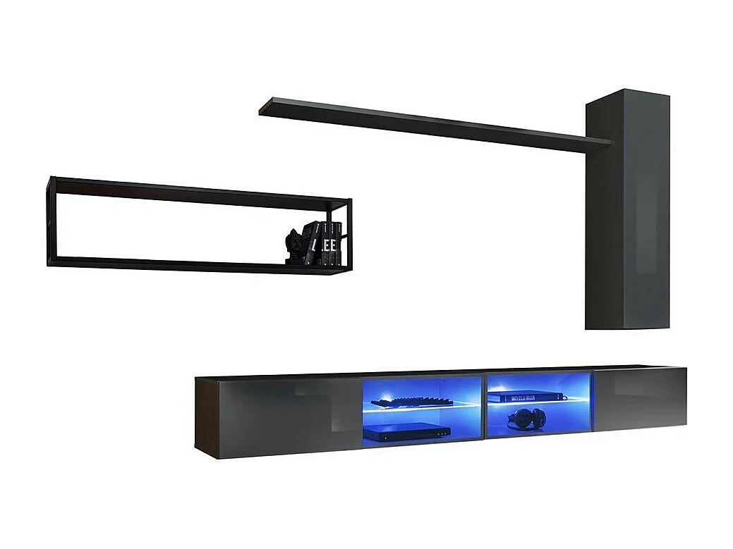 Industrielle Wohnzimmermöbel-Set SWITCH M4 – Grau – integrierte LED & Push-to-Open-System