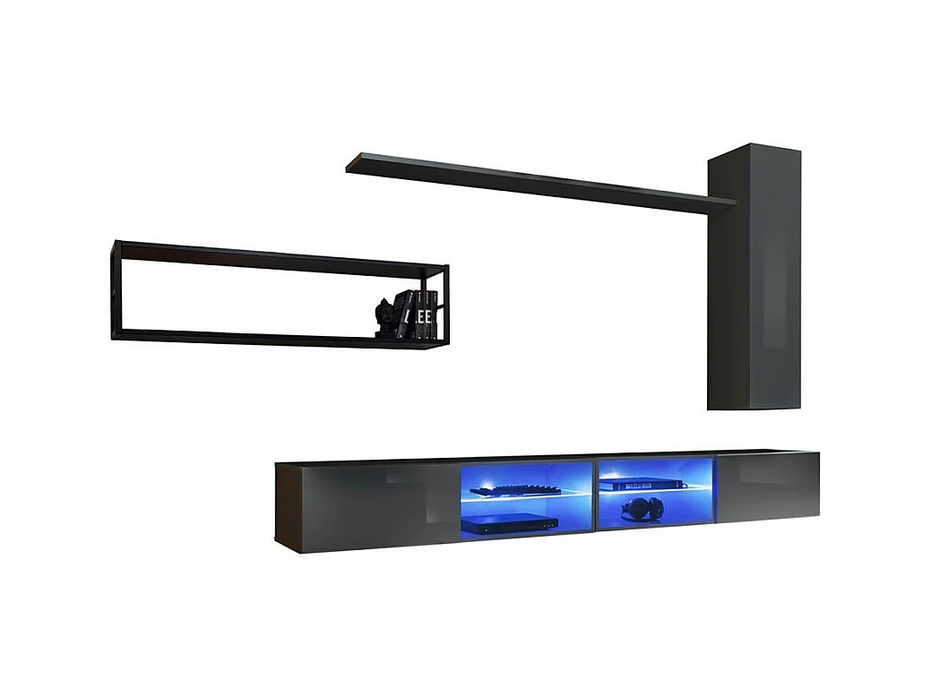 Ensemble meubles de salon industriel SWITCH M4 – Gris – LED intégrées & système Push to Open