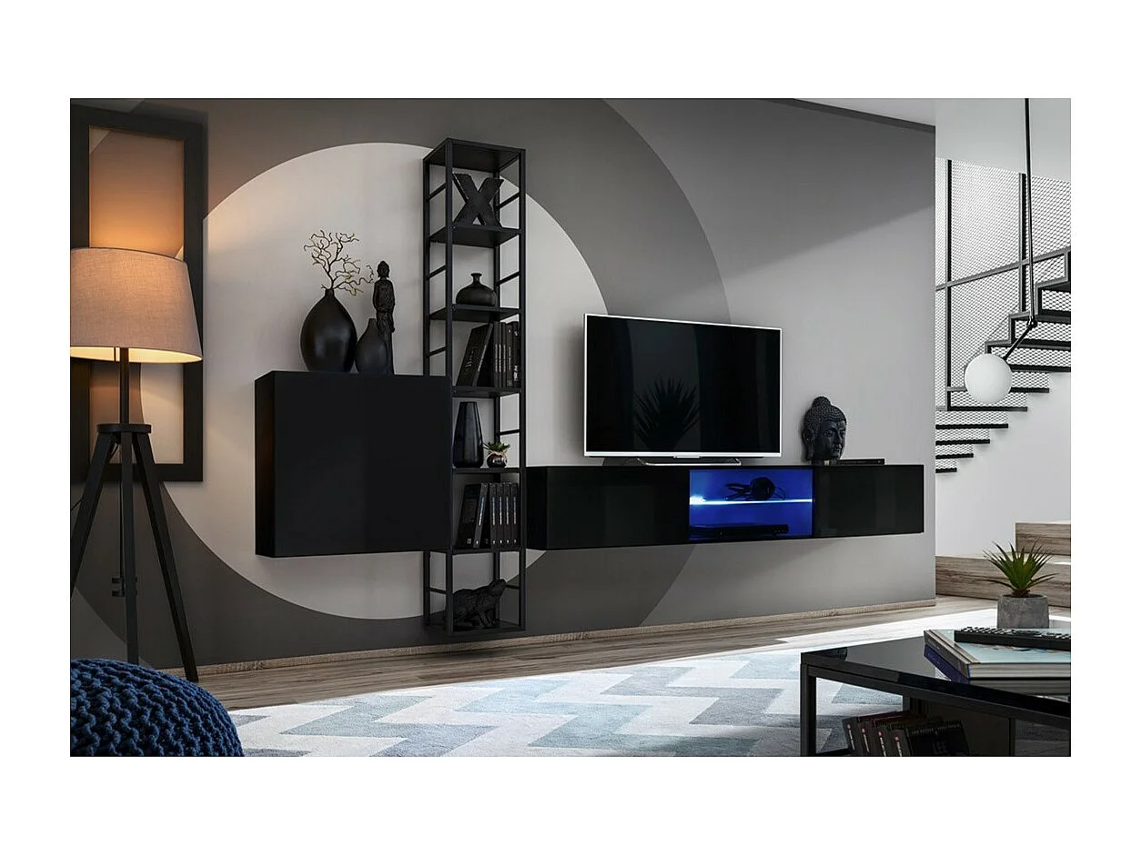 Ensemble meubles de salon style industriel SWITCH M6. Coloris noir.